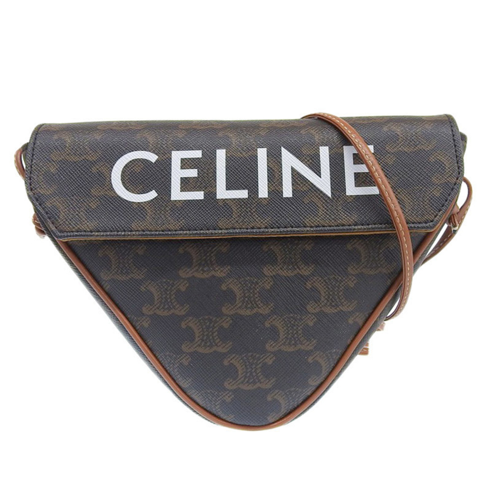 Celine Triangle Triomphe Canvas Shoulder Bag Brow… - image 1